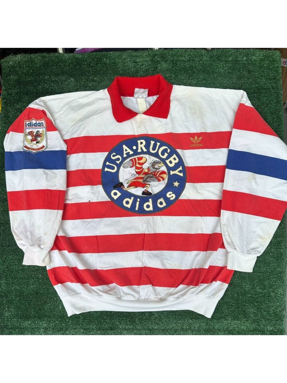 Vintage 80s Adidas USA Rugby Striped Sweatshirt Red XXL Sporty Retro Streetwear